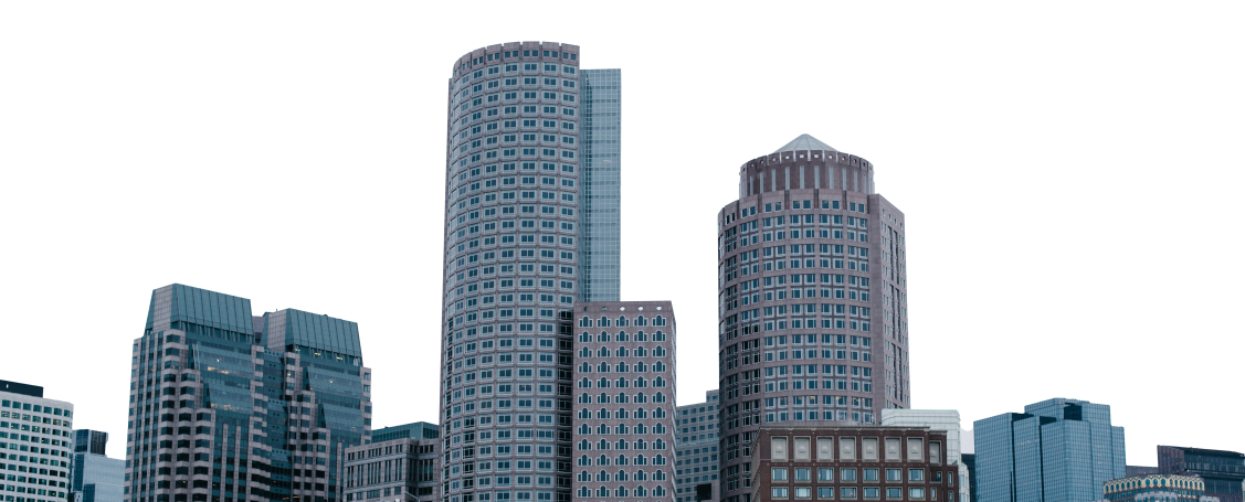 Silhouetted view of modern skyscrapers against a twilight sky, showcasing cylindrical and geometric architecture of urban high-rise buildings